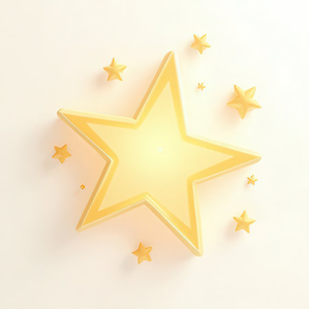 Golden star on a white background. 3d rendering, 3d illustration.の素材