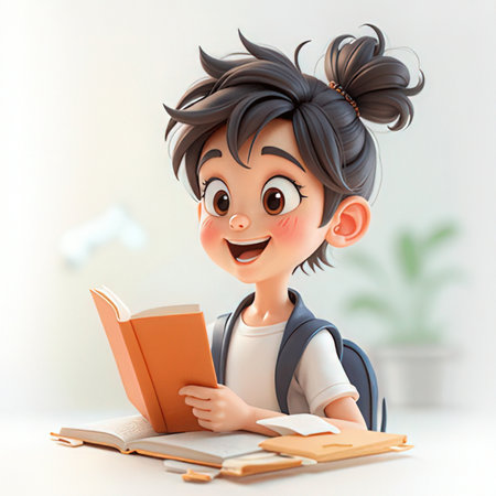 3d render of a cute little boy reading a book at homeの素材