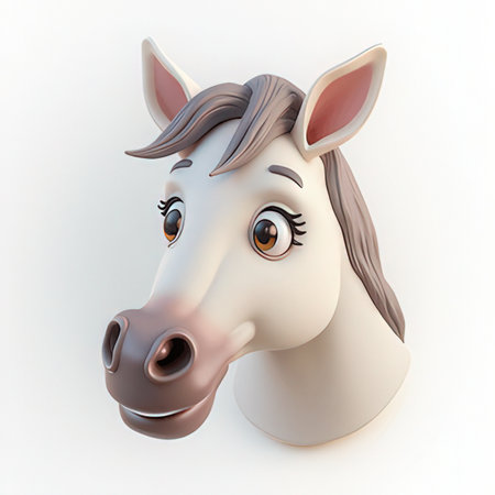 3d rendering of a white horse head with eyes closed on white backgroundの素材