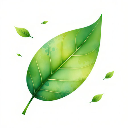 Watercolor green leaf on white background. Realistic vector illustration.の素材
