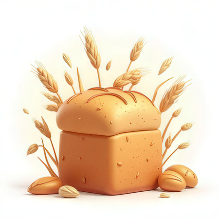 Illustration of a loaf of bread and wheat ears on a white backgroundの素材