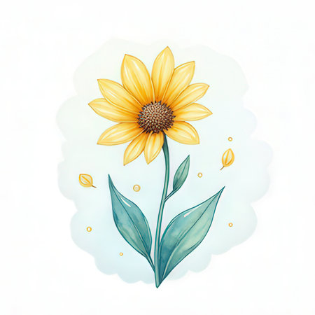 Watercolor sunflower isolated on white background. Hand drawn illustration.の素材
