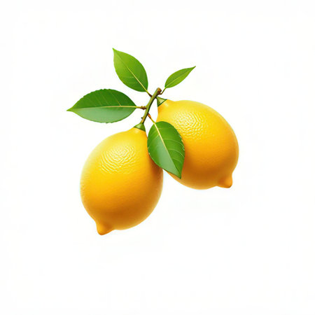 Lemon with leaves isolated on white background. 3d illustration.の素材