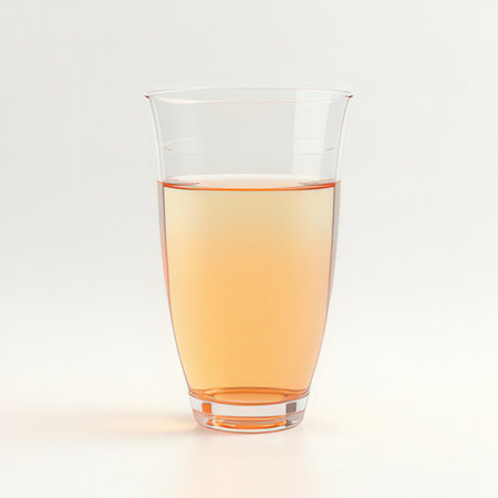 Transparent glass with orange juice isolated on white background. 3d illustrationの素材