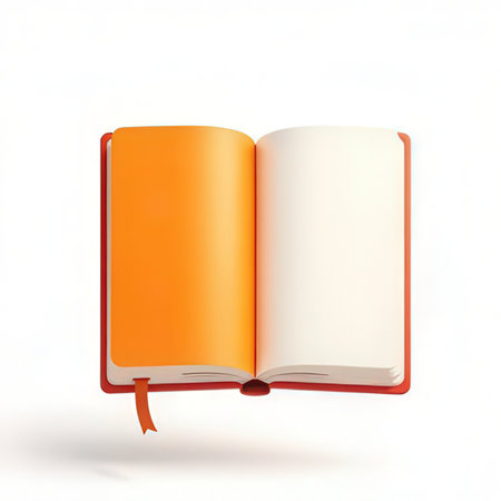 Blank book with orange cover isolated on white background. 3d illustrationの写真素材