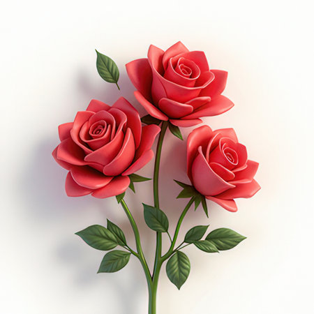 Red roses on a white background. 3d render. Illustration.の素材