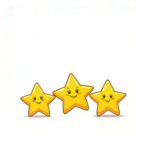 Five star rating on white background. Cute cartoon character. Vector illustration.の素材