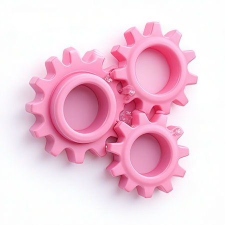 Three pink gears on white background. 3d illustration. Teamwork conceptの素材