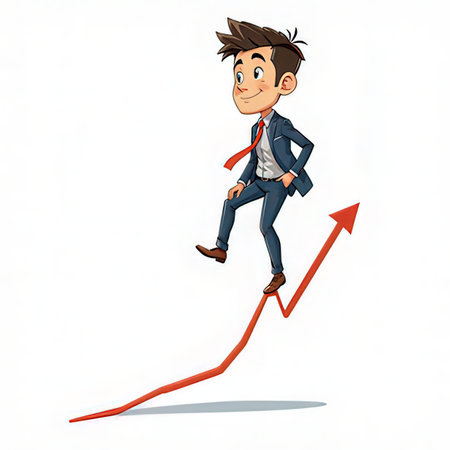 Businessman on a graph going up. Conceptual image of success.の素材