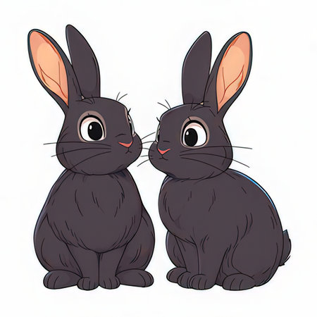 Two cute black bunnies on white background. Vector illustration.の素材