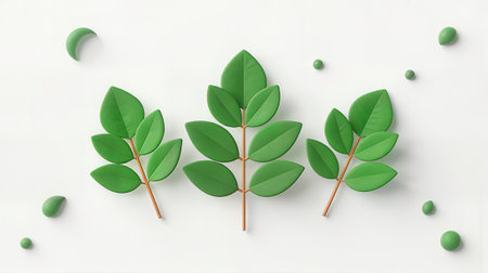 3d rendering of green leaves on white background. Minimal nature concept.の素材