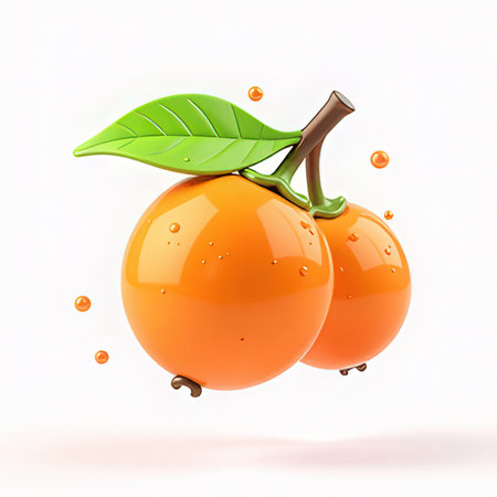 Orange fruits with leaves isolated on white background. 3d illustrationの素材