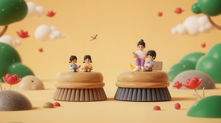 Miniature people sitting on a bowl. Concept.の素材