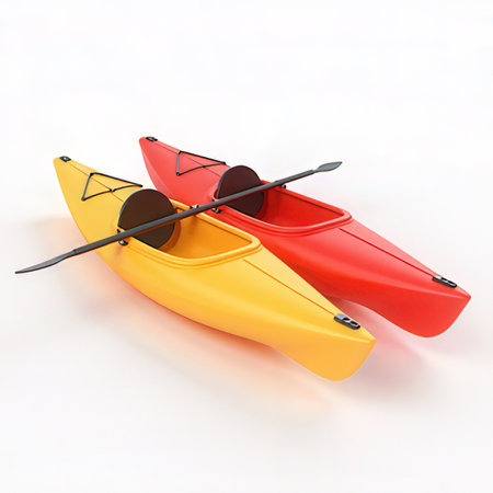 Colorful kayaks on a white background. 3D illustration.の素材