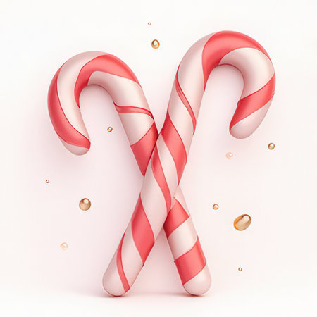 Candy canes on a white background. 3D illustration.の素材