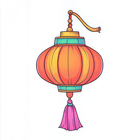 Chinese lanterns on a white background. Vector illustration in cartoon style.の素材