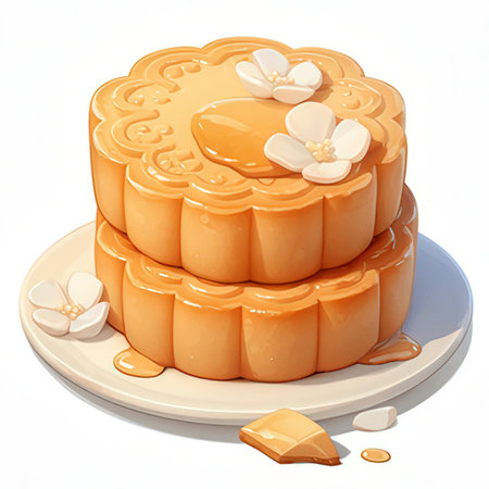 Moon cake on a white background. 3d rendering. Computer digital drawing.の素材