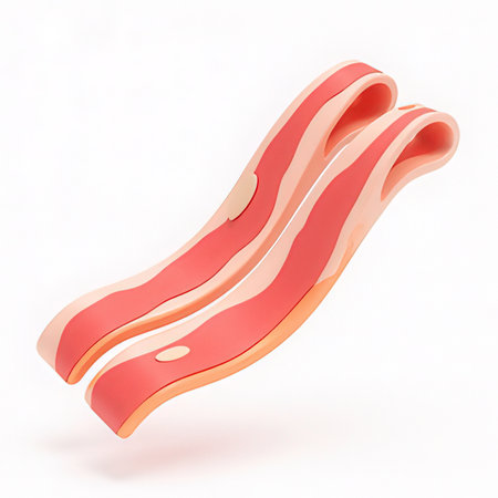 Sliced bacon on a white background. 3d rendering.の素材