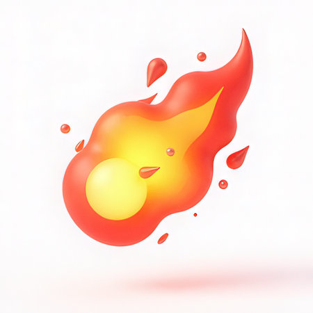Flaming egg on a white background. 3D illustration.の素材