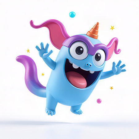 Cute cartoon monster on white background. 3D rendering illustration.の素材