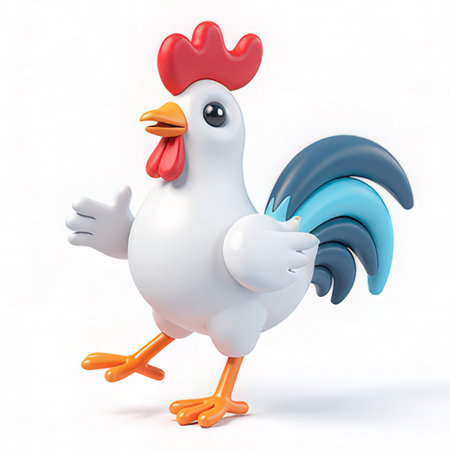 Cartoon rooster on white background. Isolated 3D imageの素材