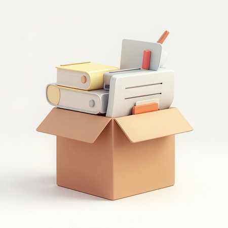 Stack of books in cardboard box on white background. 3d illustrationの素材