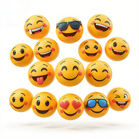 Smiley emoticon set isolated on white background. 3d rendering.の素材