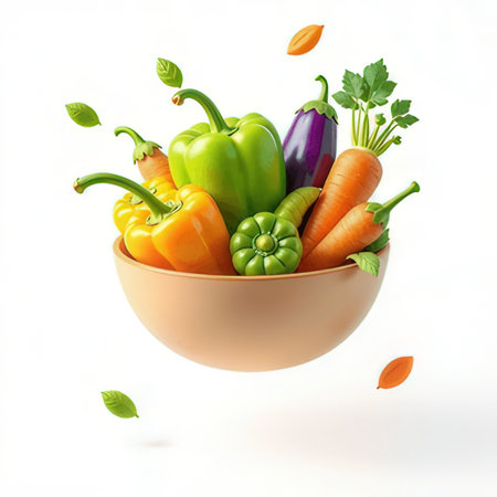 Fresh vegetables in a bowl isolated on white background. 3d illustrationの素材