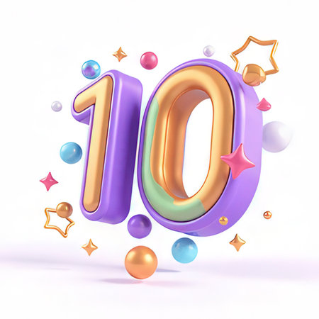 10 Years Anniversary Celebration Number with Balloons 3d Render Illustrationの素材