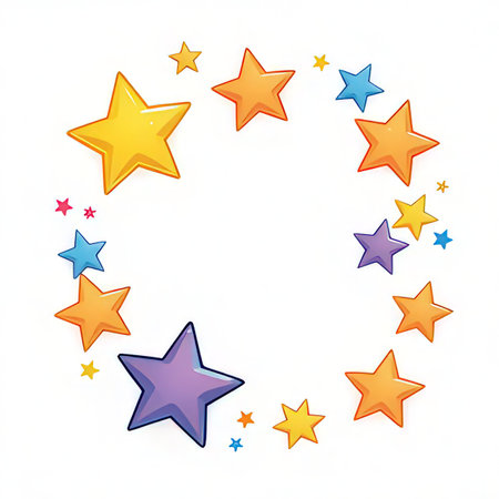 Round frame with stars isolated on white background. 3d render.の素材