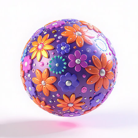 Colorful 3d ball with flowers on a white background. 3d renderの素材