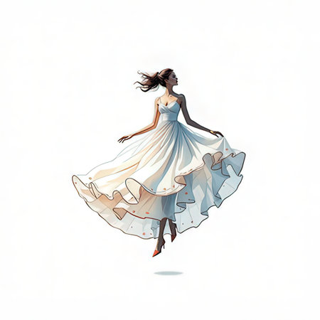Fashion illustration of a beautiful young woman in a white dress.の素材