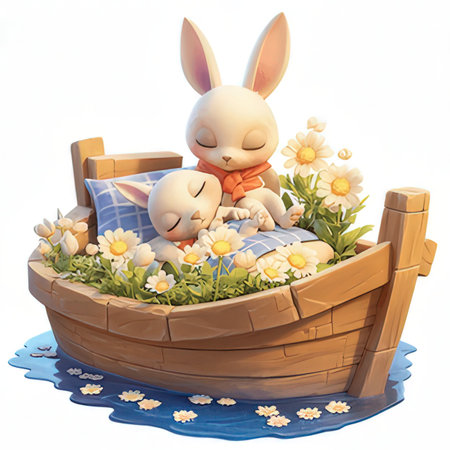 Bunny with flowers on a white background. 3d renderingの素材