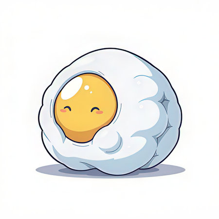 Fried egg vector illustration. Cute fried egg isolated on white background.の素材
