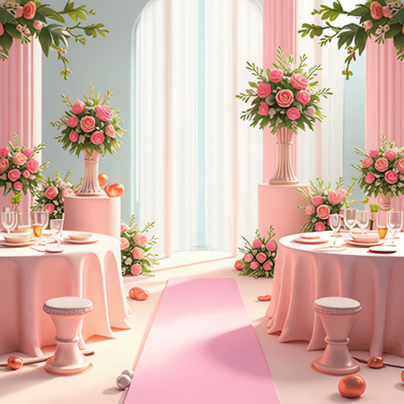 Wedding table with flowers and candles, 3d render.の素材