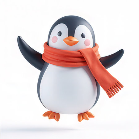 Penguin with scarf isolated on white background. 3d illustrationの素材