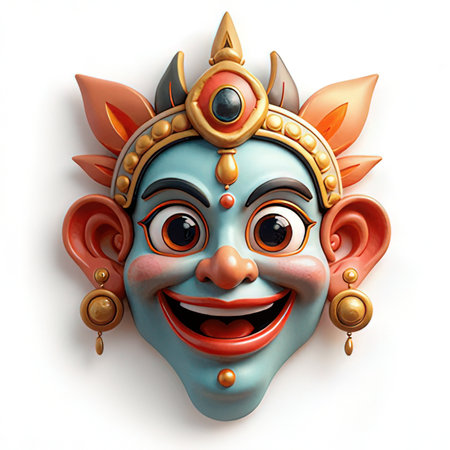3D Illustration of a Lord Ganesha Face with Eyes Closedの素材