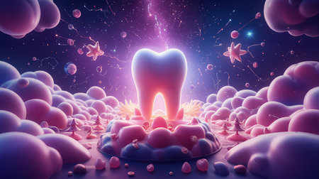Dental health care concept. 3d illustration of tooth and bacteria.の素材