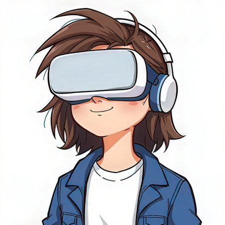 Illustration of a Teenage Girl Wearing Virtual Reality Headsetの素材