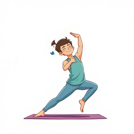 Vector illustration of a young woman practicing yoga. Isolated on white background.の素材