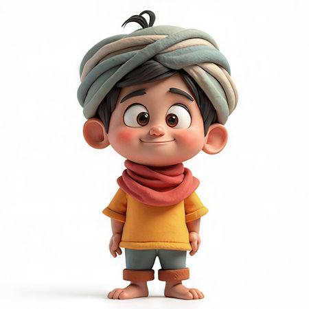 3D Render of Little Boy with turban and t-shirtの素材