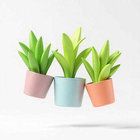 Plants in pots on a white background. 3D rendering.の素材