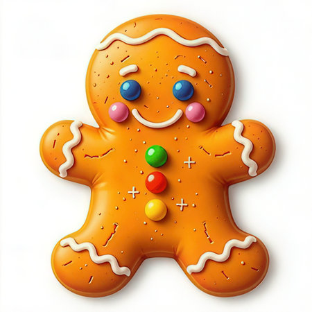 Gingerbread man with colorful candies isolated on white background.の素材
