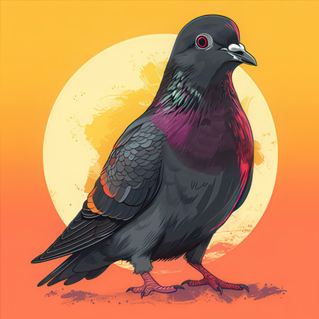 Pigeon sitting on the background of the moon. Vector illustrationの素材