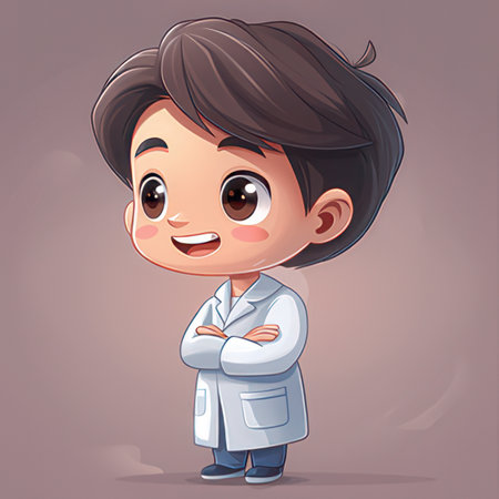 Cute little boy in lab coat. Vector cartoon character illustration.の素材
