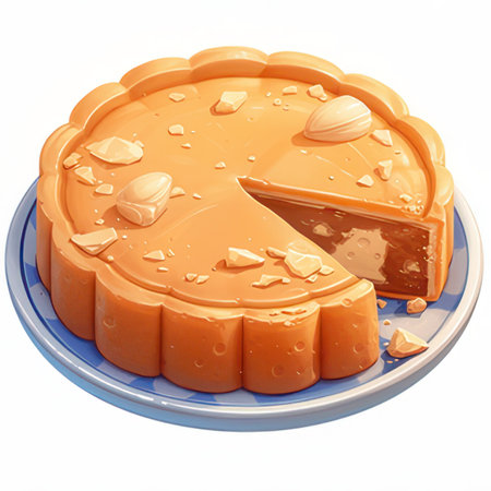 Cake with almonds on a white background. 3d render.の素材