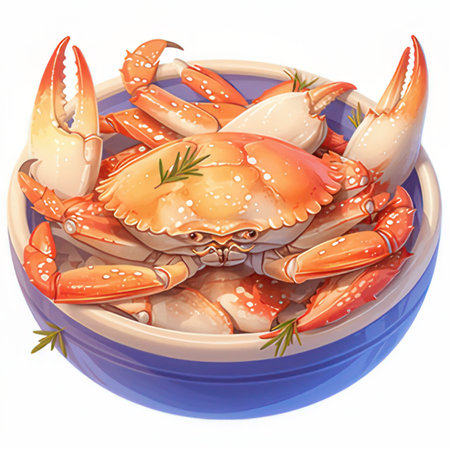 Crab in a bowl on a white background. Vector illustration.の素材