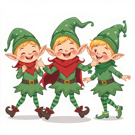 Cute little elves. Cartoon vector illustration isolated on white background.の素材