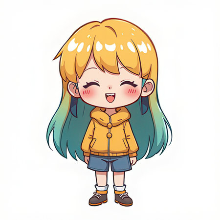 Cute little girl with long hair isolated on white background. Vector illustration.