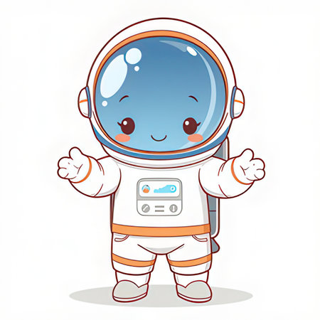 Cute Cartoon Astronaut Waving Hand, Vector Illustration.の素材